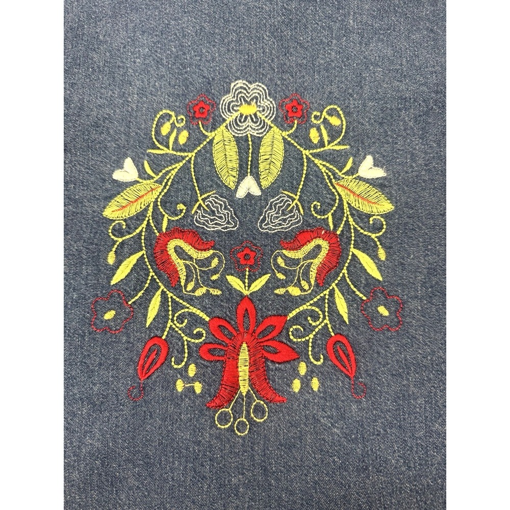 Bechamel Denim Floral Embroidered Jacket Top Cottagecore Womens Size L - Picture 9 of 10